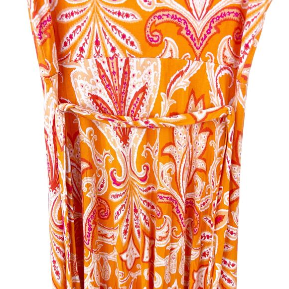 Loft Orange Printed Sleeveless Belted Maxi Dress Sz M - Picture 5 of 7